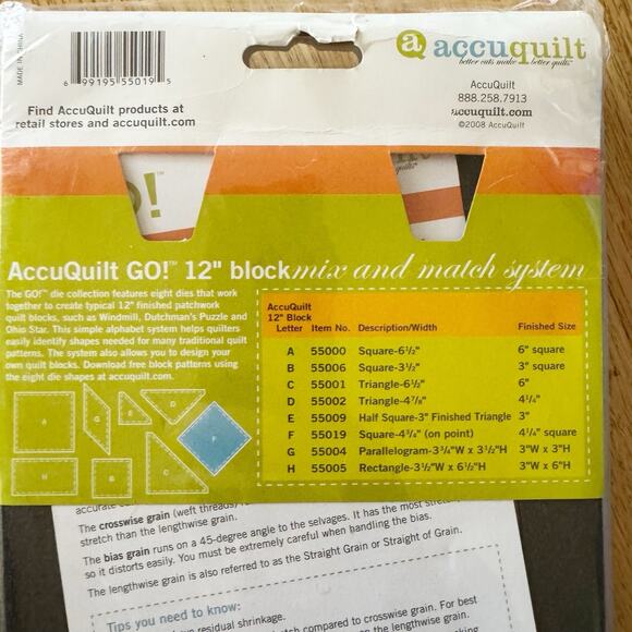 Accuquilt GO! Square-4¾" (4¼" finished) item number 55019 Block F Discontinued - Picture 4 of 4